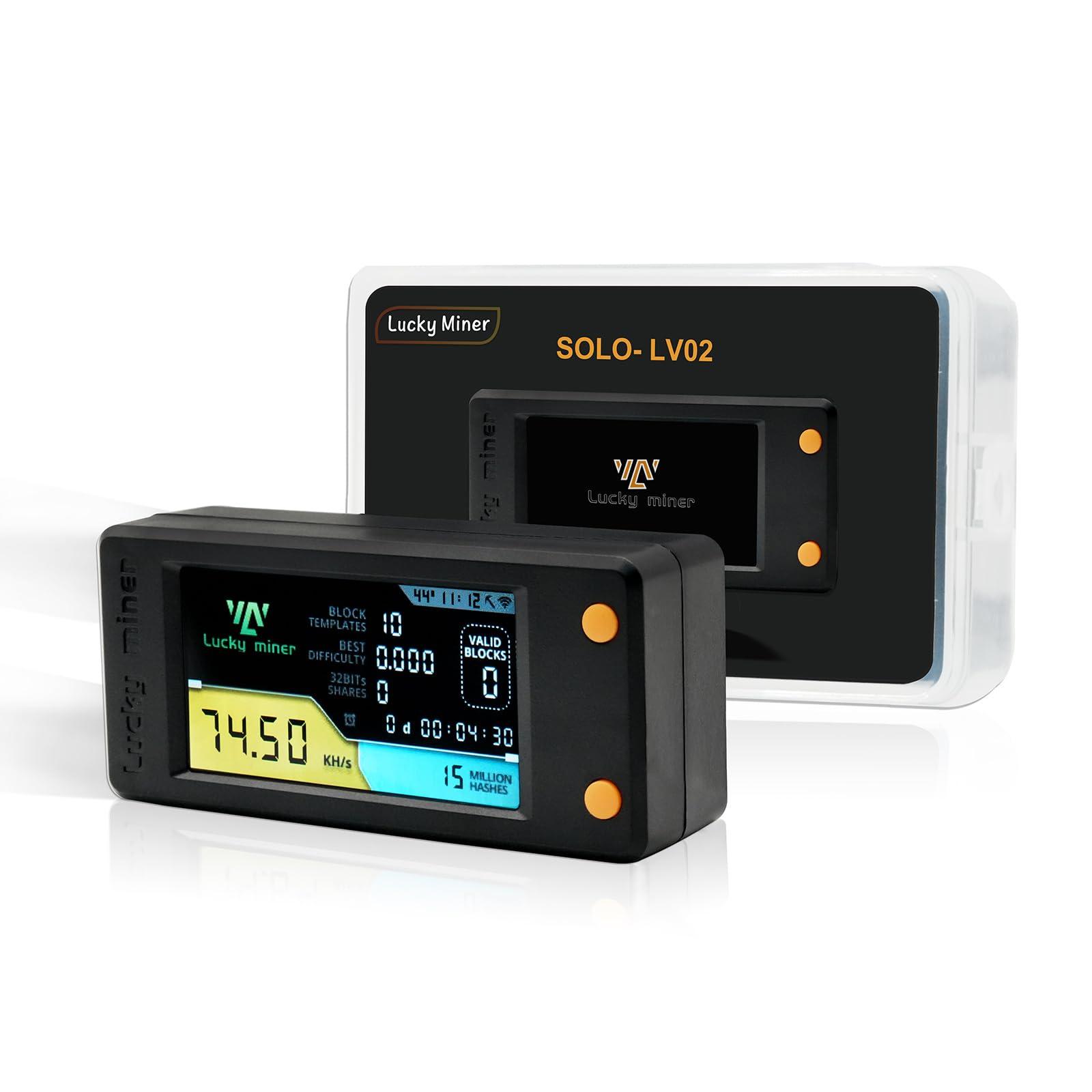 Lucky Miner Lucky Minin LV02 Bitcoin Solo Miner - 76KH/S, 1Watt, LCD  Display, USB-C Powered (Black) Bitcoin Miner
